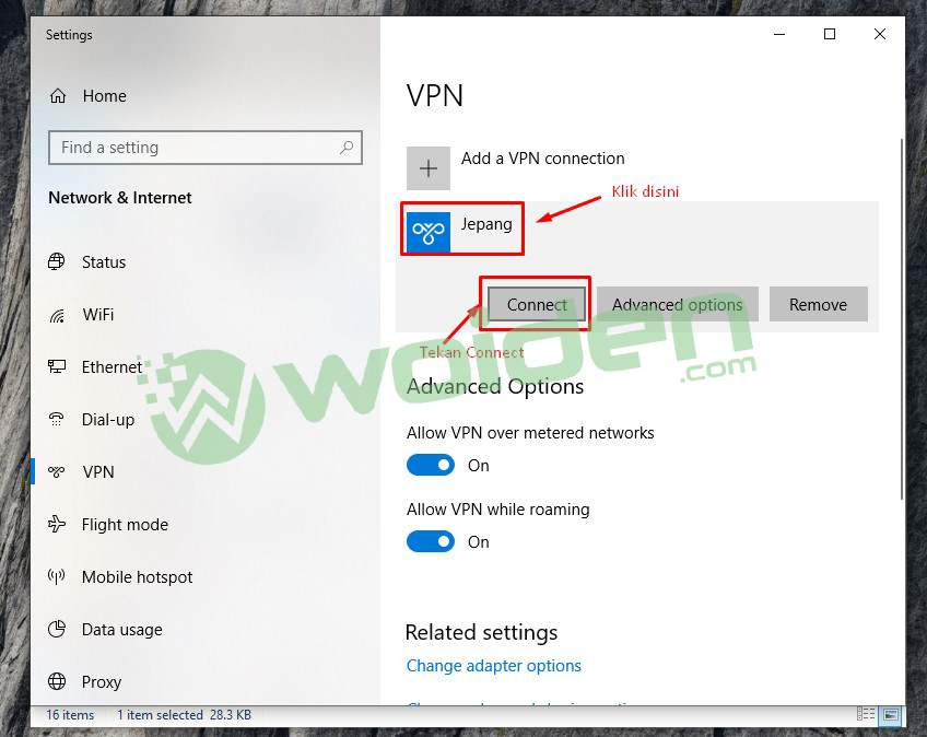 Pengaturan VPN Windows