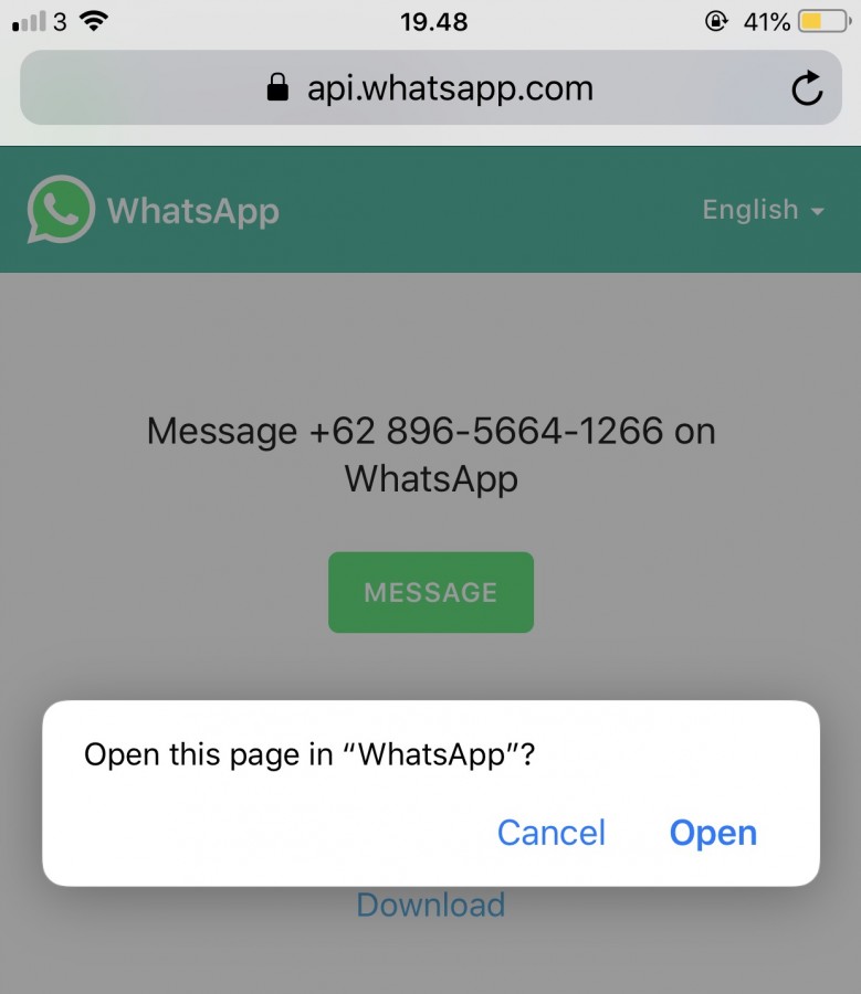 Pesan Whatsapp tanpa save nomor