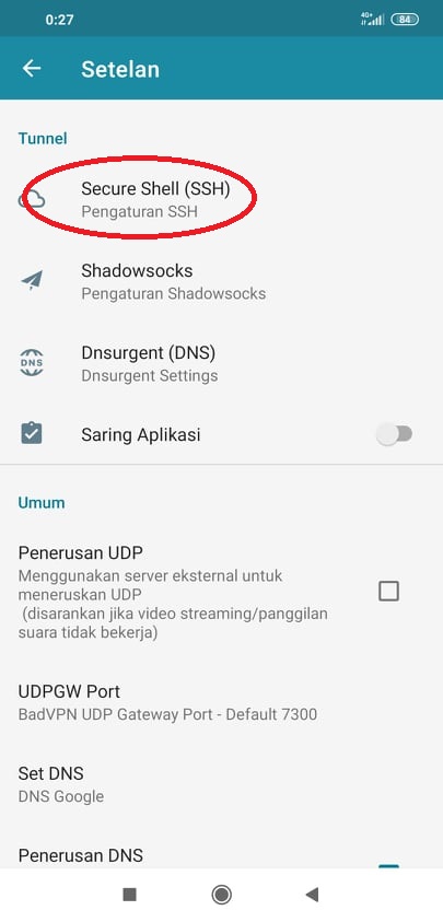 Setting Akun SSH di HTTP Injector