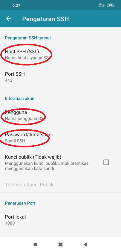 Setting Akun SSH di HTTP Injector