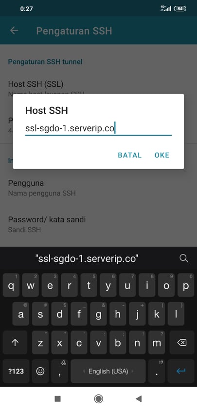 Setting SSH di HTTP Injector