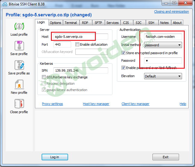 setting bitvise ssh client