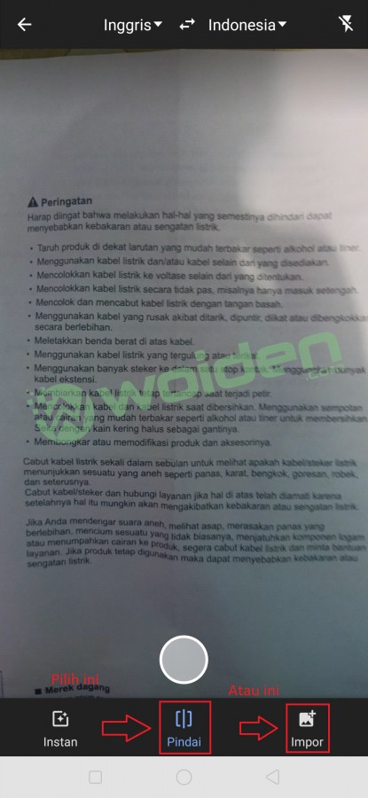 Foto tulisan dengan google terjemahan