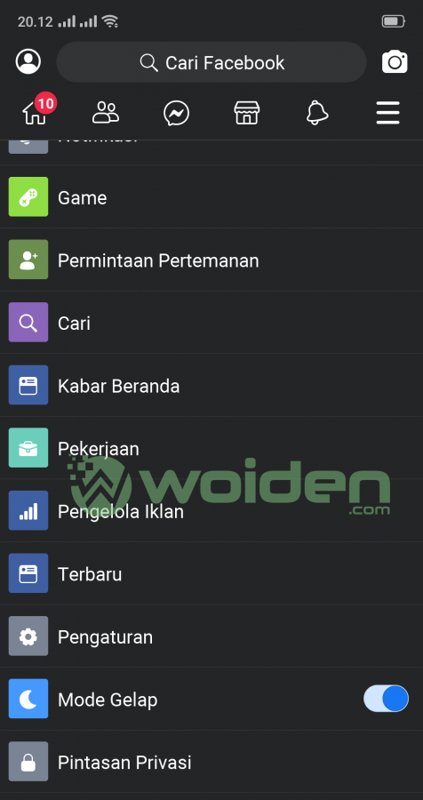 Dark mode facebook lite