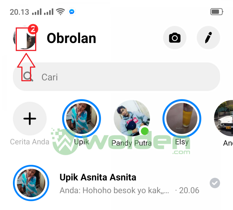 Dark mode di facebook mesanger