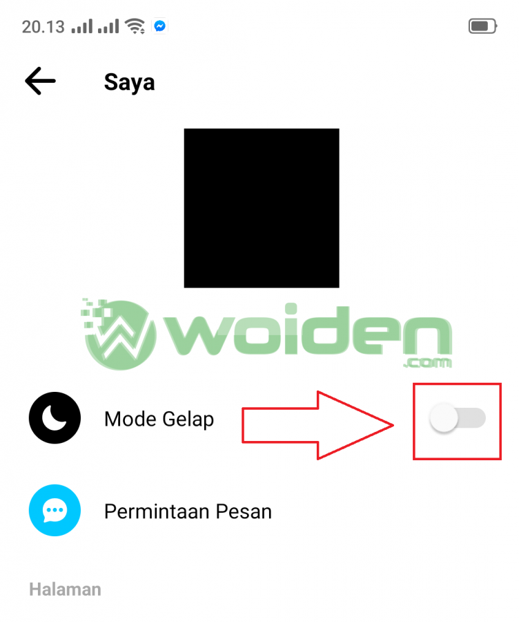 Dark mode di mesengger