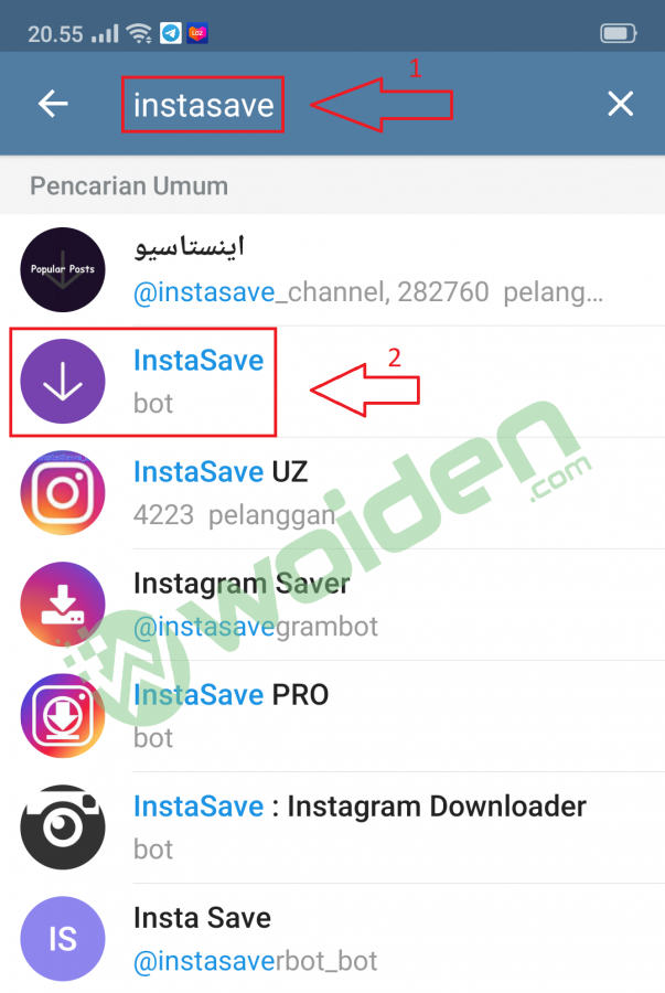 Download video instagram menggunakan bot instasave