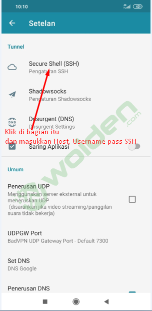 Setting SSH di HTTP Injector