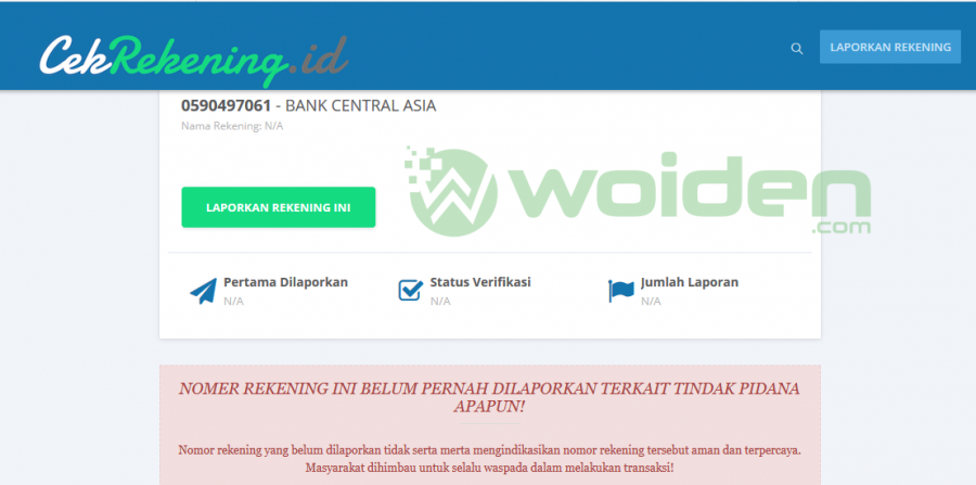 Cek Nomor Rekening Penipuan Resmi