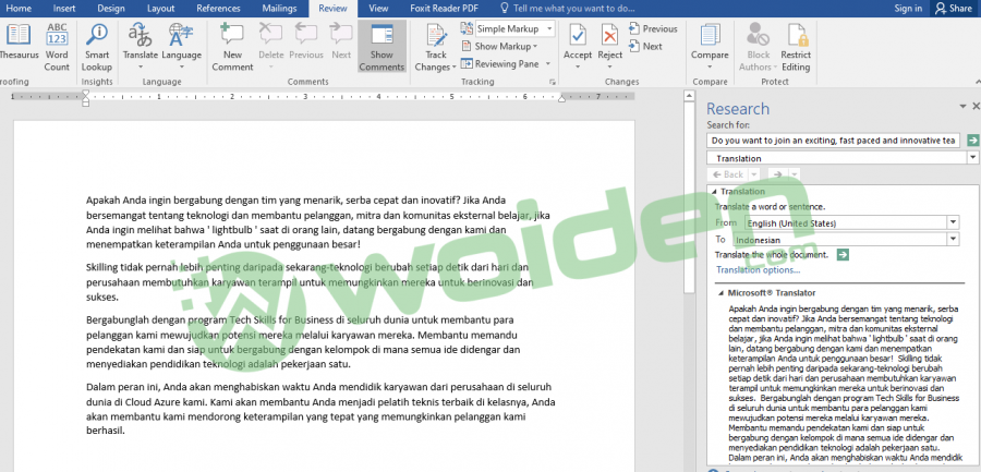 trik mudah translate dokumen menggunakan microsoft word