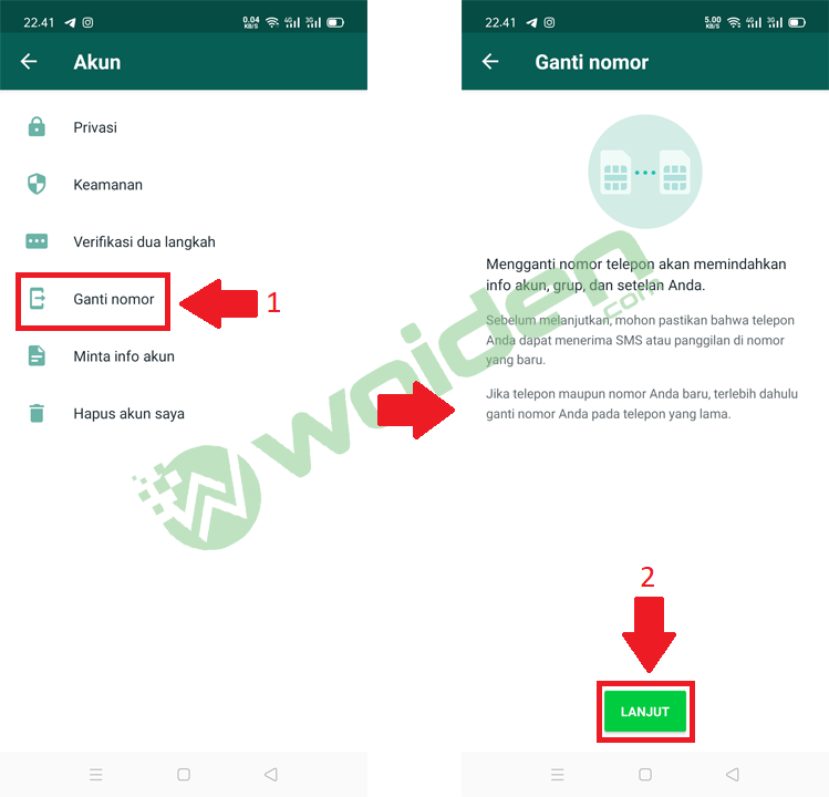 mengganti nomor wa dengan akun yang sama 