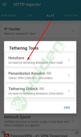 Cara Hotspot Tethering HI (HTTP Injector)